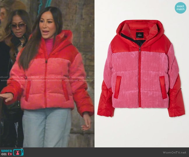 Perfect Moment Zao Short Down Jacket in Azalea Pink/Red worn by Angie Katsanevas on The Real Housewives of Salt Lake City