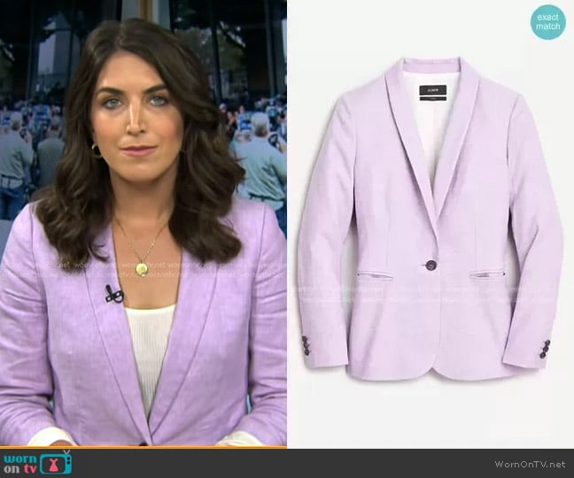 J. Crew Parke blazer in stretch linen in Radiant Orchid White worn by Liz Kreutz on Today