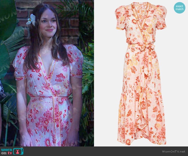 Stephanie’s pink floral wrap dress on Days of our Lives