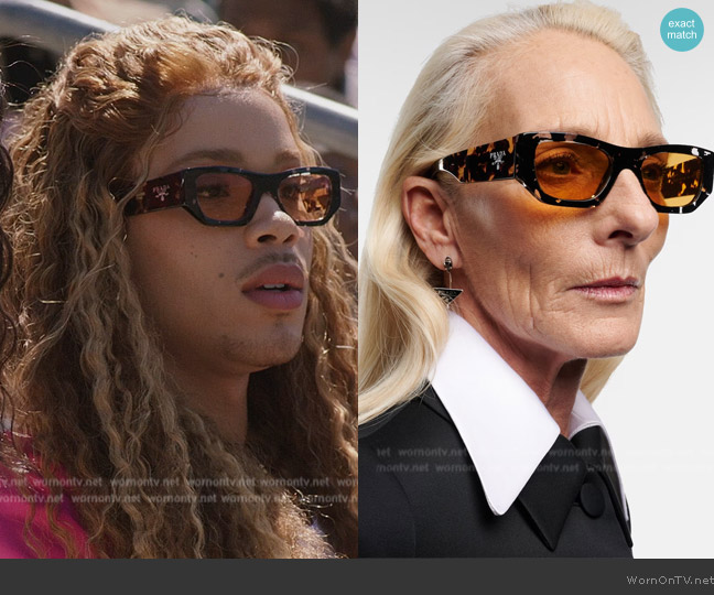 Prada Rectangle Sunglasses in brown worn by Nathanial Hardin (Rhoyle Ivy King) on All American Homecoming