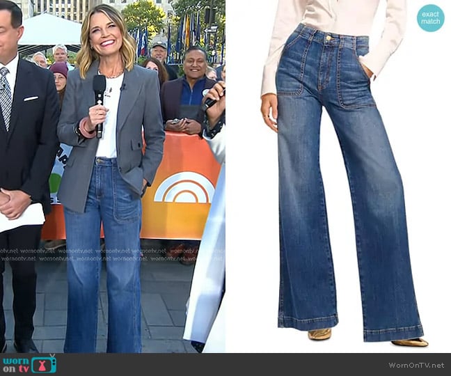 Ramy Brook Theodora High Rise Wide Leg Jeans in Medium Wash worn by Savannah Guthrie on Today