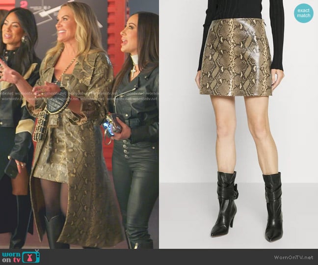 Rejina Pyo Elodie snakeskin-effect Skirt worn by Heather Gay on The Real Housewives of Salt Lake City