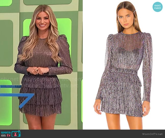 Amber’s metallic tiered hem mini dress on The Price is Right