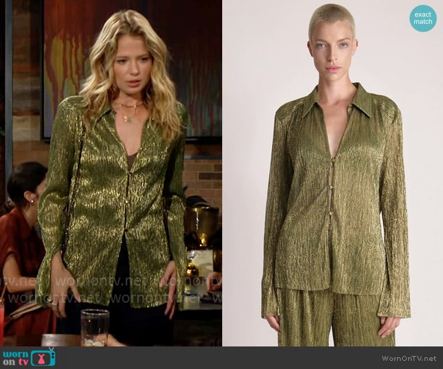 Sabina Musayev Yam Top in Moss Green worn by Summer Newman (Allison Lanier) on The Young and the Restless