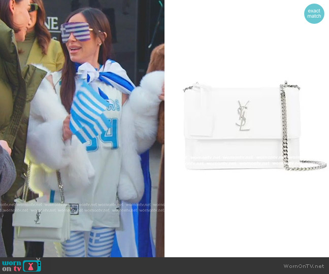 Saint Laurent Leather Sunset Bag in White worn by Angie Katsanevas on The Real Housewives of Salt Lake City