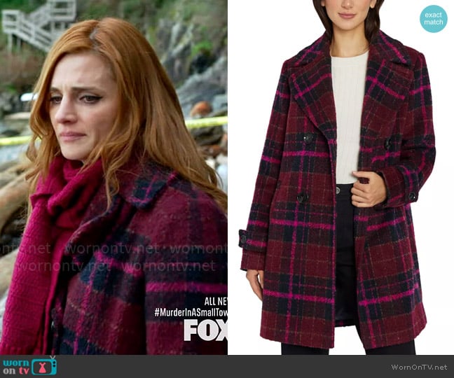 Sam Edelman Double-Breasted Plaid Coat worn by Zoe Strachan ( Stana Katic) on Murder in a Small Town