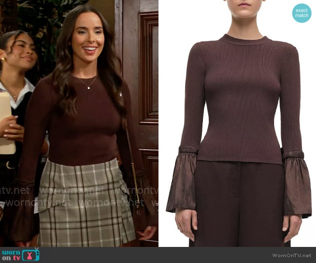 Simkhai Flared Cuff Long Sleeve Top in Chocolate worn by Ivy Forrester (Ashleigh Brewer) on The Bold and the Beautiful