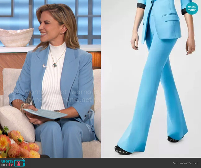 Smythe Mid-Rise Stretch Bootcut Pants in Cornflower Blue worn by Natalie Morales on The Talk