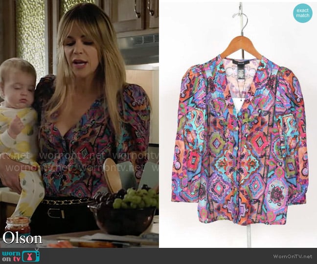 Smythe V Neck Frontier Blouse in Moroccan Multi worn by Morgan Gillory (Kaitlin Olson) on High Potential