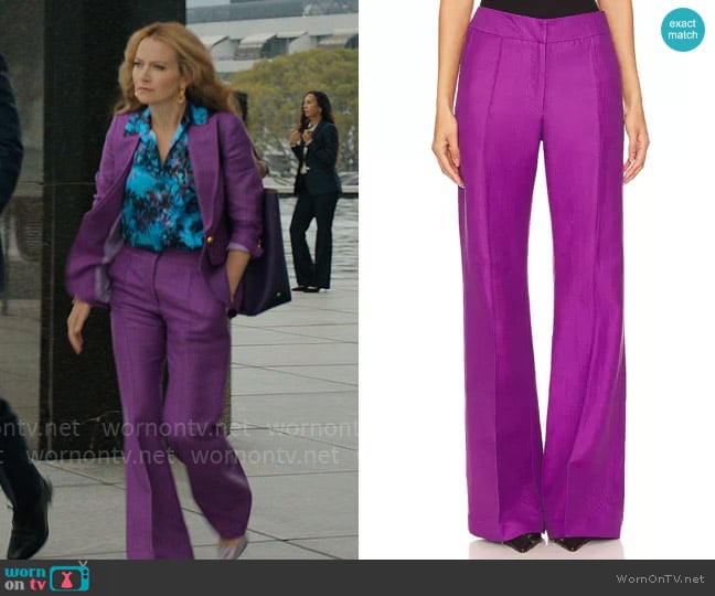 Smythe Wide Leg Pintuck Trouser in Violet worn by Lorna Crane (Becki Newton) on The Lincoln Lawyer