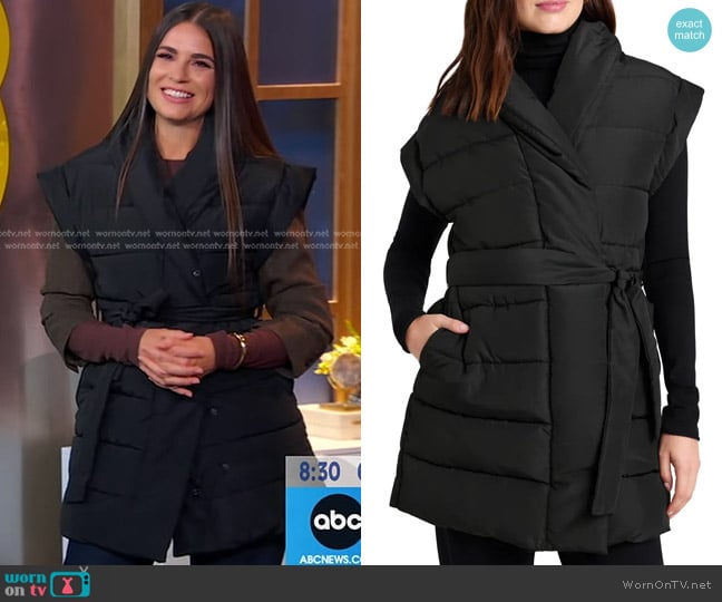 @Cellajaneblog x Splendid Long Quilted Puffer Vest worn by Erica Wark on Good Morning America