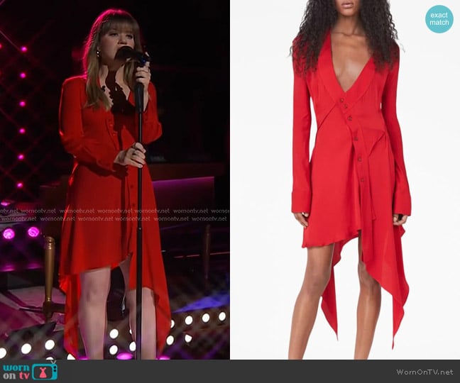 Stella McCartney Asymmetric-seam Cut-out Dress in Lipstick Red worn by Kelly Clarkson on The Kelly Clarkson Show