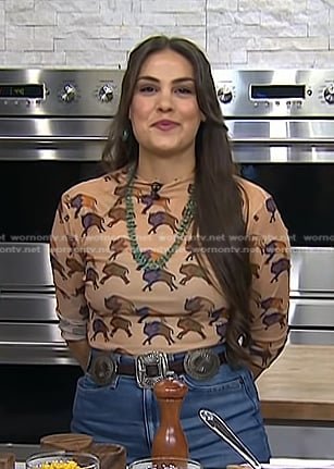 Stephanie’s beige bison print top on Today