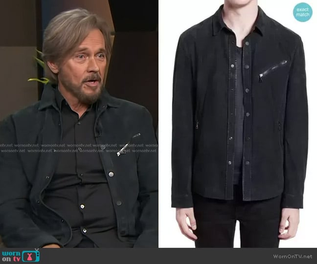 John Varvatos Suede Shirt Jacket worn by Stephen Nichols on Access Hollywood