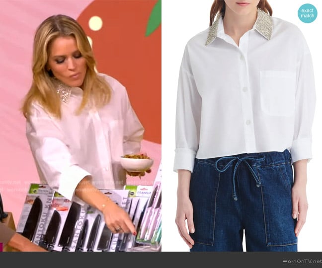 TWP Soon to Be Ex Crystal Collar Crop Button-Up Shirt worn by Sara Haines on The View