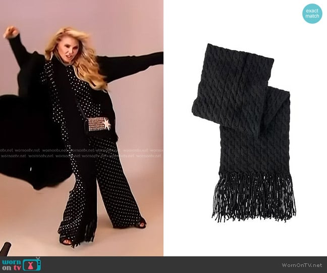 TWRHLL by Christie Brinkley Cable Knit Scarf in Black worn by Christie Brinkley on Access Hollywood