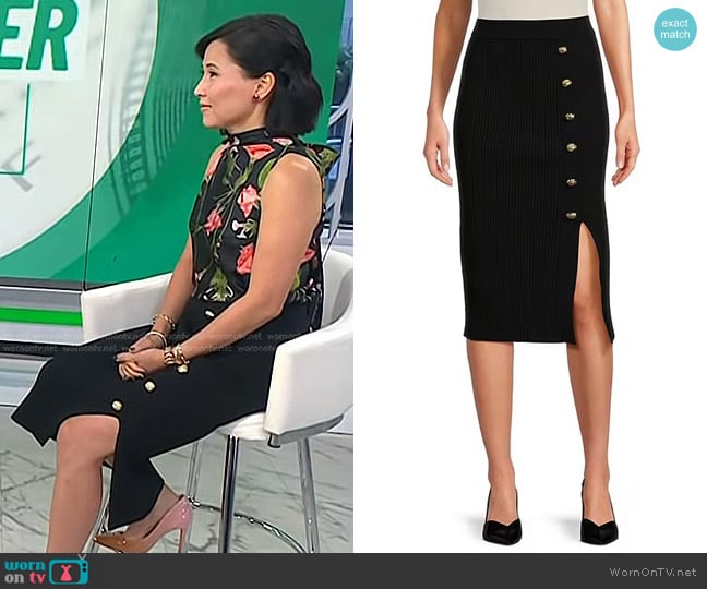 Ted Baker Betylou Knit Skirt in Black worn by Vicky Nguyen on Today