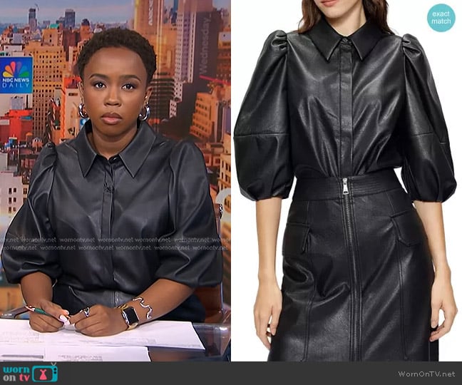 Ted Baker Prins Puff Sleeve Faux Leather Shirt worn by Zinhle Essamuah on NBC News Daily