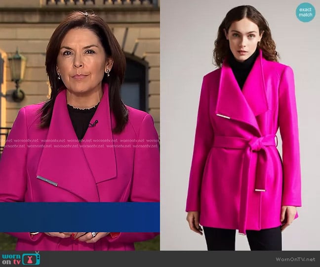 WornOnTV: Meg Oliver’s pink wrap coat on CBS Evening News | Clothes and ...