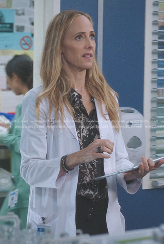 Teddy's black tree print cardigan on Greys Anatomy