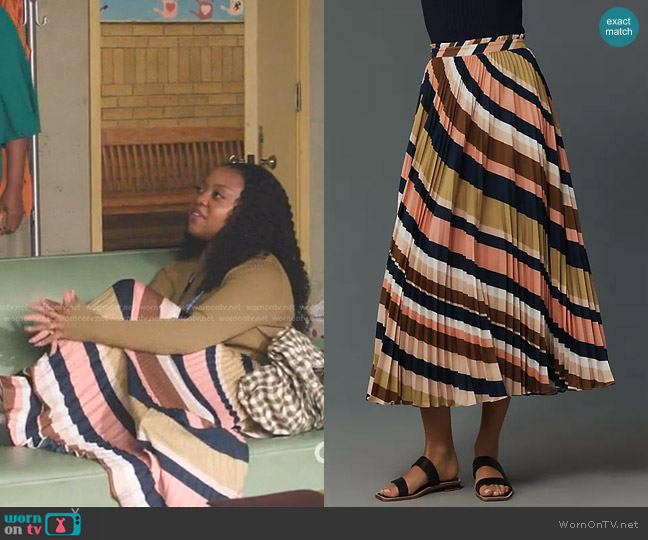 Maeve The Isobel Silky Pleated Skirt worn by Janine Teagues (Quinta Brunson) on Abbott Elementary