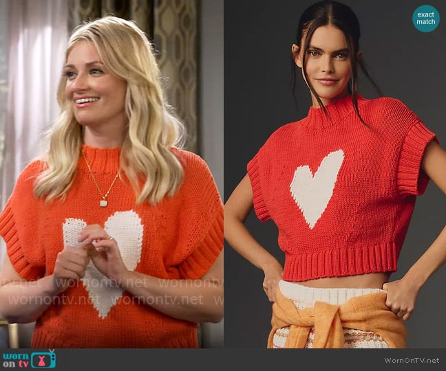 WornOnTV: Gemma’s red heart knit top on The Neighborhood | Beth Behrs ...