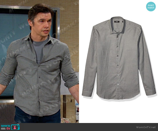 Theory Irving Visby Shirt in Ice Green Check worn by Xander Kiriakis (Paul Telfer) on Days of our Lives