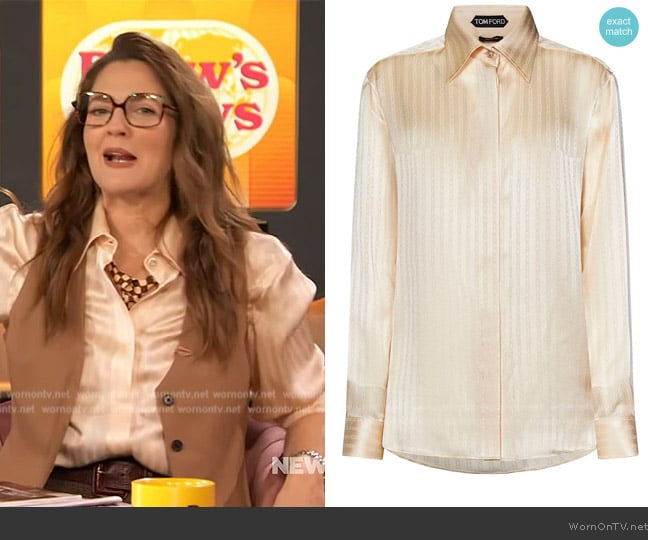 Tom Ford Whitney Striped Fluid Shirt worn by Drew Barrymore on The Drew Barrymore Show