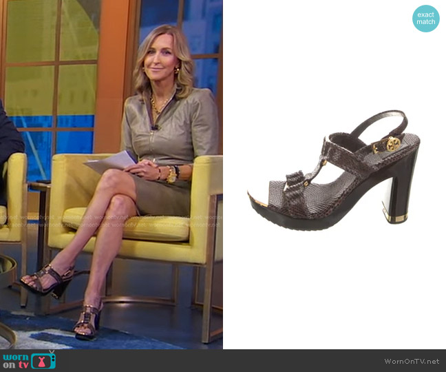 Tory Burch Snakeskin T-Strap Sandals worn by Lara Spencer on Good Morning America