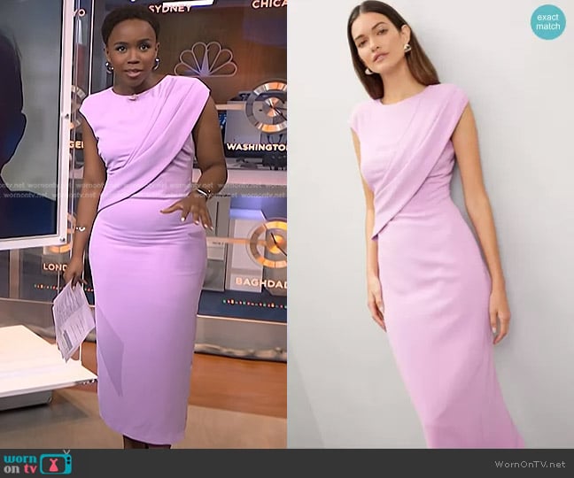 Badgley Mischka Twist Shoulder Drape Midi Dress worn by Zinhle Essamuah on NBC News Daily