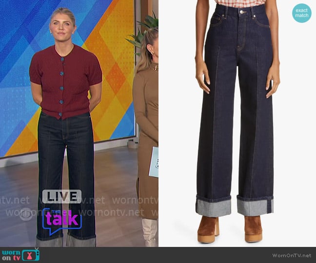 Ulla Johnson The Genevieve Topstitch Nonstretch Jeans worn by Amanda Kloots on The Talk