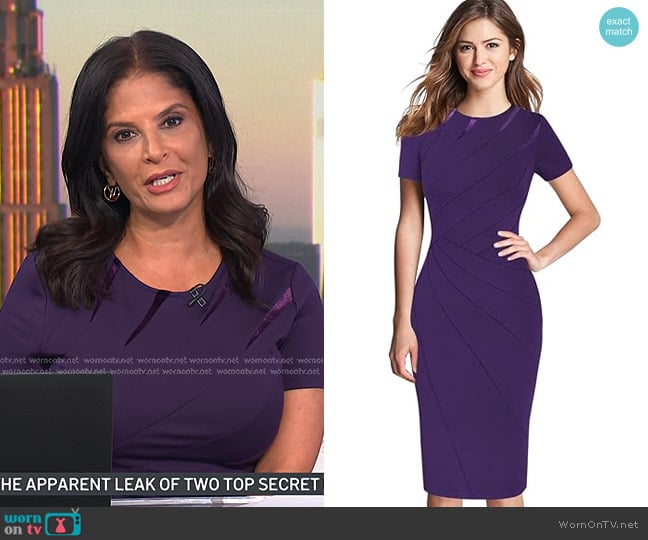 VFSHOW at Amazon Crew Neck Patchwork Sheath Dress in Purple worn by Darlene Rodriguez on Today