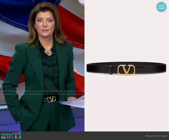 Valentino VLogo Signature Calfskin Belt worn by Norah O'Donnell on CBS Evening News