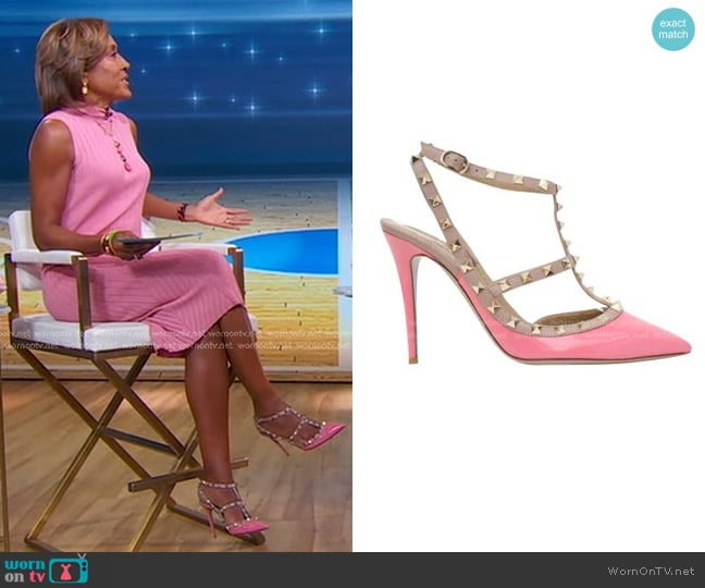 Valentino Rockstud Caged Patent Pump in pink worn by Robin Roberts on Good Morning America