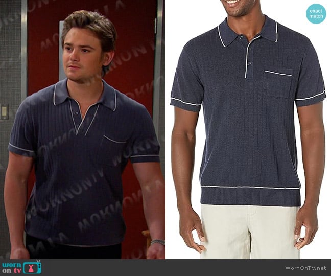 Velvet by Graham & Spencer Arlo Linen Blend Polo Shirt worn by Johnny DiMera (Carson Boatman) on Days of our Lives