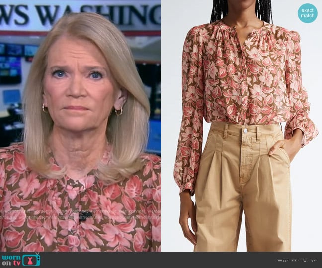 Veronica Beard Ashlynn Shirt in Deep Ochre Multi worn by Martha Raddatz on Good Morning America