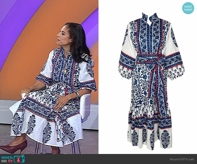 Sue Sartor Flounce Dress on Navy/White Victorian Frieze worn by acqui Gifford on Today