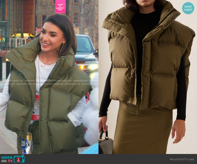 Wardrobe.NYC Cropped Down Vest in Green worn by Bronwyn Newport on The Real Housewives of Salt Lake City