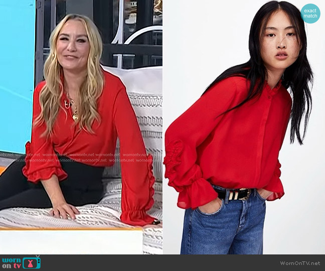 Zara Ruffled Button Up Blouse in Red worn by Chassie Post on Today