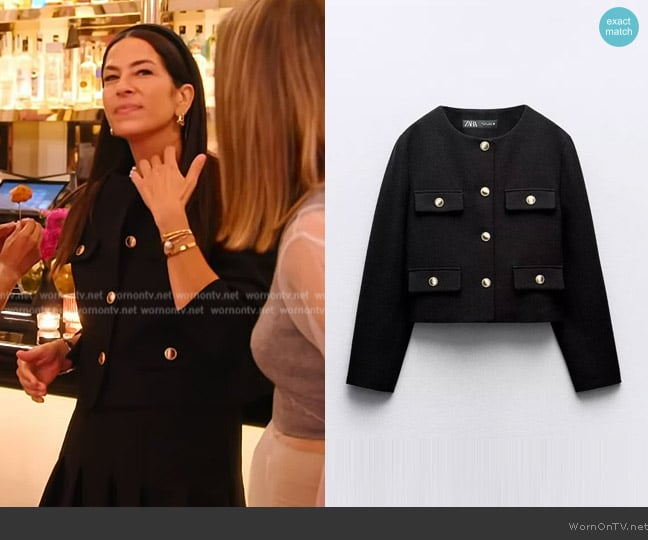 Zara Cropped Blazer with Flaps worn by Rebecca Minkoff on The Real Housewives of New York City