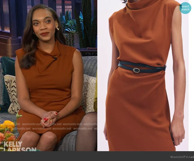 Zara ZW Collection Belted Midi Dress worn by Tyrah Major on The Kelly Clarkson Show