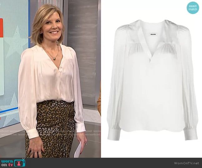 Zadig & Voltaire V-neck Ruched Blouse worn by Kate Snow on NBC News Daily