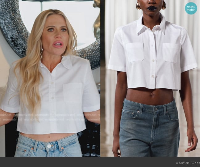 Zara Cropped Shirt with Pockets worn by Jennifer Pedranti on The Real Housewives of Orange County