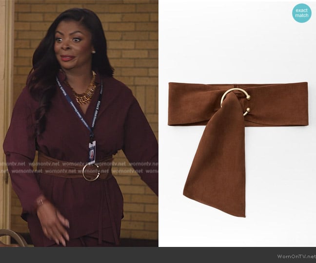 Zara Leather Belt with Piecing Buckle worn by Ava Coleman (Janelle James) on Abbott Elementary