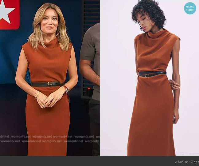 Zara ZW Collecction Belted Midi Dress worn by Kit Hoover on Access Hollywood