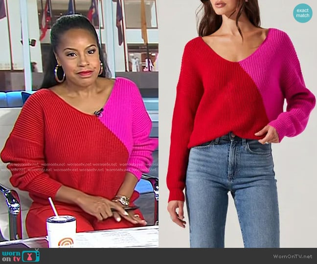 ASTR The Label Two-Tone Twist Sweater worn by Sheinelle Jones on Today