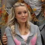 Abby’s grey and pink argyle cardigan on The Young and the Restless