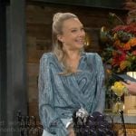 Abby’s metallic blue marble blouse on The Young and the Restless