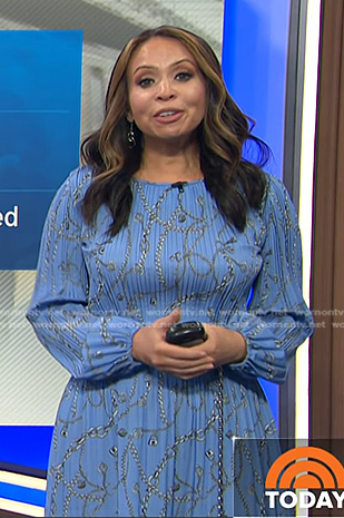 Adelle's blue chain print dress on Today