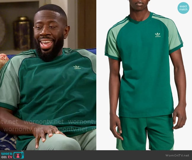 Adidas 3-Stripes Colorblock Cotton T-Shirt worn by Malcom (Sheaun McKinney) on The Neighborhood